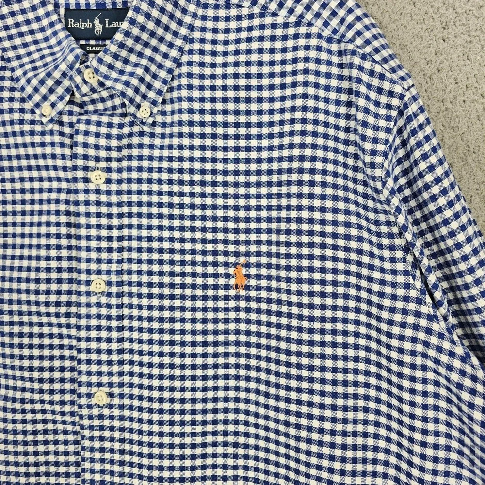 Ralph Lauren‎ Shirt Mens XL Blue Check Classic Fit Button Down Long Sleeve